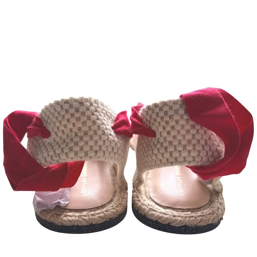 Loeffler Randall Wilson Flat Ankle Wrap Espadrille Natural Red Size 8 NWOB